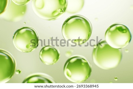 Transparent green liquid bubbles background, 3d rendering. 3D illustration.