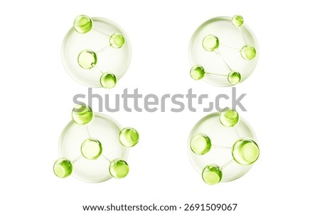 Transparent green molecule bubbles, 3d rendering. 3D illustration.