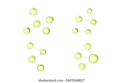 Transparent green molecules, 3d rendering. 3D illustration.