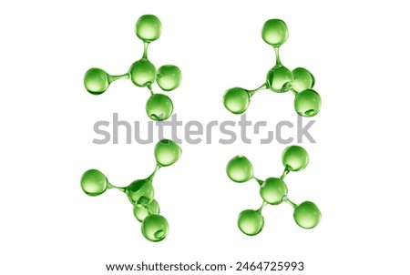Transparent green molecules with different angles, 3d rendering. 3D illustration.