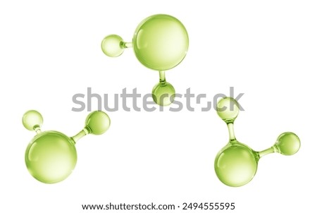 Transparent green molecules with different angles, 3d rendering. 3D illustration.