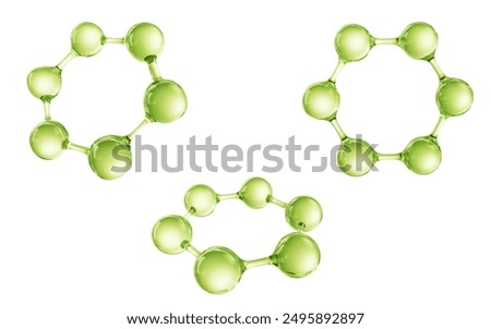 Transparent green molecules with different angles, 3d rendering. 3D illustration.