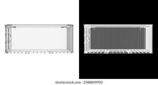 Transparent intermodal container without side wall. The concept of transparent logistics and service. Alpha Channel. White background. 3D illustration