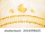 Transparent membrane and golden oil, 3d rendering. 3D illustration.