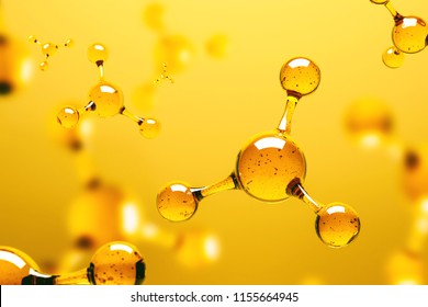 Transparent molecule atom grid over yellow background. Science, DNA, biotechnology concept. 3d rendering mock up blurred