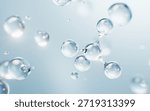 Transparent molecules with water bubbles background, 3d rendering. 3D illustration.