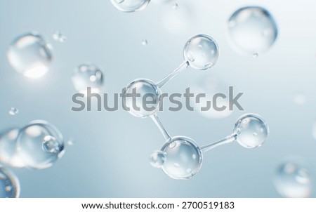 Transparent molecules with water bubbles background, 3d rendering. 3D illustration.