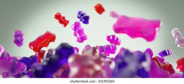 Transparent Pink Sweet Gummy Bears Falling Background