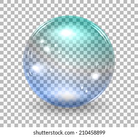 Transparent Soap Bubble.  Realistic Illustration On Checkered Background