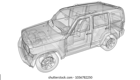 Transparent SUV with simple straight lines of the body. 3d rendering.