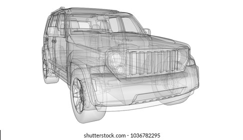 Transparent SUV with simple straight lines of the body. 3d rendering.