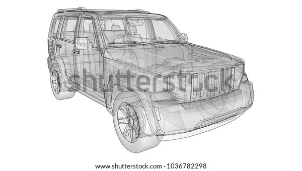 Transparent SUV with simple straight lines of\
the body. 3d\
rendering.