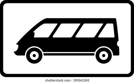 Transport Icon With Black Mini Bus Silhouette