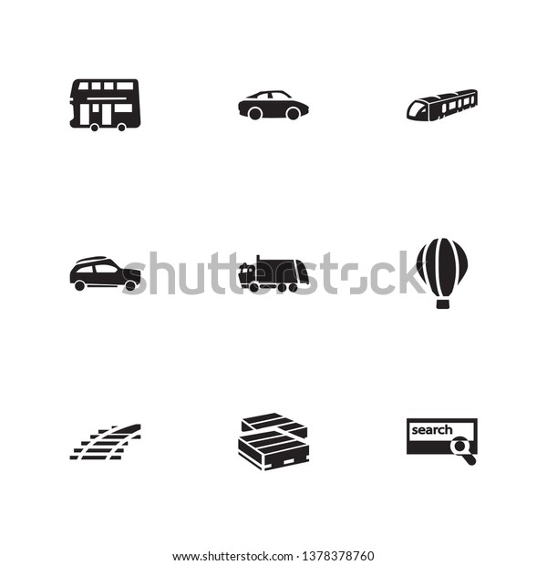 Transport icon set and double decker bus with
garbage truck, search box and suv. Airship related transport icon 
for web UI logo
design.