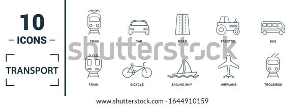 Transport icon set. Include creative\
elements car, motorcycle, bicycle, troleibus, taxi icons. Can be\
used for report, presentation, diagram, web\
design.