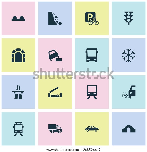 Transport icons\
set with risk, river, beware and other slippery elements. Isolated \
illustration transport\
icons.