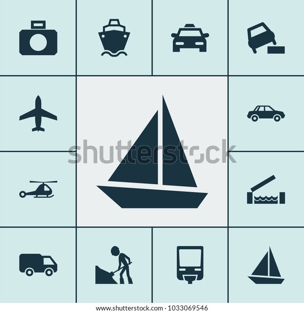 Transport icons set with road work, soft verges,
car and other vehicle elements. Isolated  illustration transport
icons.