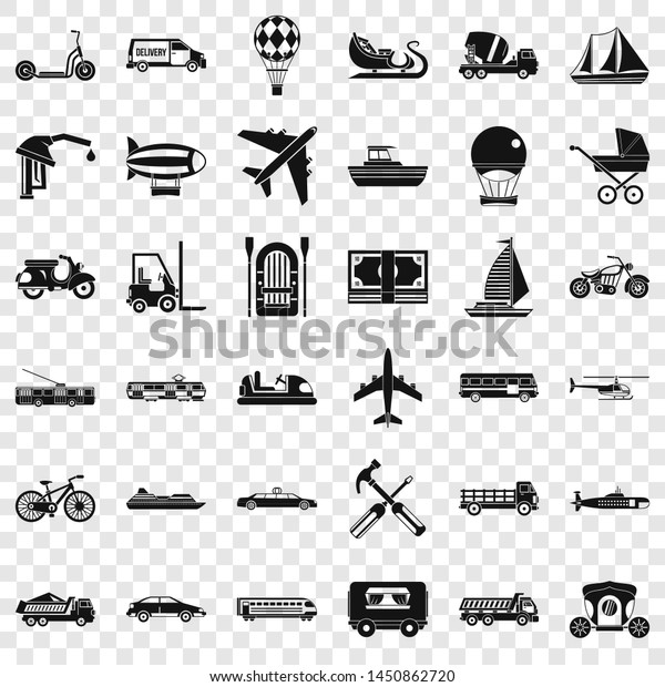 Transport icons set. Simple style of 36 transport\
icons for web for any\
design