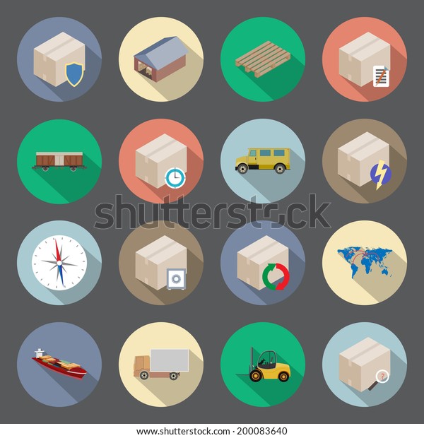 Transportation and
delivery of goods flat icons
set