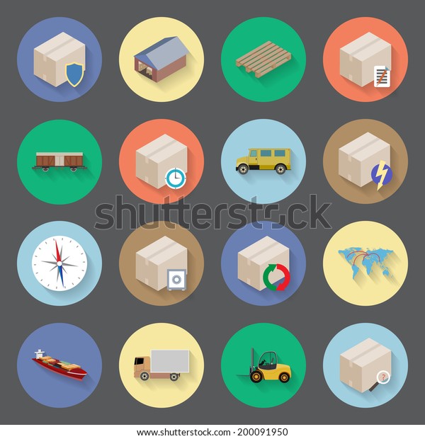 Transportation and\
delivery of goods flat icons\
set