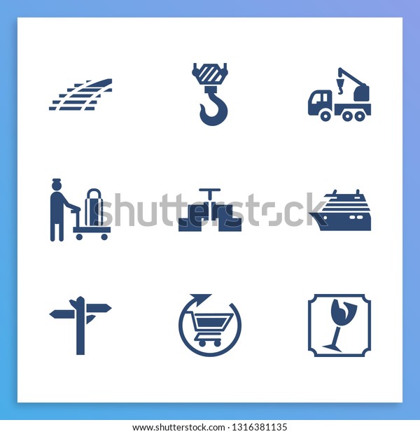 Transportation icon set and cruise ship with\
gasoline pipe, order processing and crane truck. Vessel related\
transportation icon  for web UI logo\
design.
