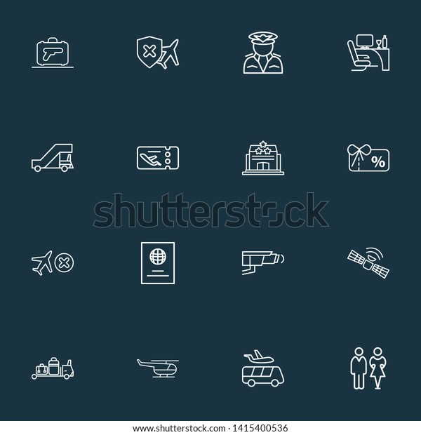 Transportation icons line style set with toilet,\
baggage transfer, hotel and other captain elements. Isolated \
illustration transportation\
icons.