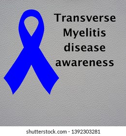 Transverse Myelitis Disease Awareness, With A Blue Ribbon On A Textured Background.