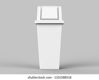 Trash Bin, Recycled Bins For Trash Or Garbage Open And Closed Isolated On A Light Grey Background, 3d Illustration