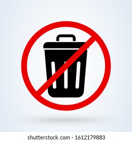 Trash Can, Rubbish Bin Forbidden, No. Modern Icon Design Illustration.