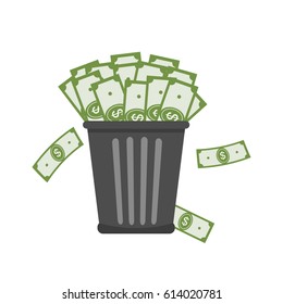 Trash Full Of Money. Inflation Concept. 