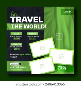 Travel ads promotional social media post template design - Powered by Shutterstock