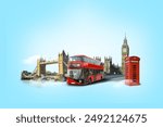 Travel concept photographic composition of famous landmarks of London, UK