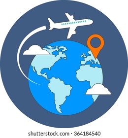 Travel, destination concept. Flat design. Icon in blue circle on white background