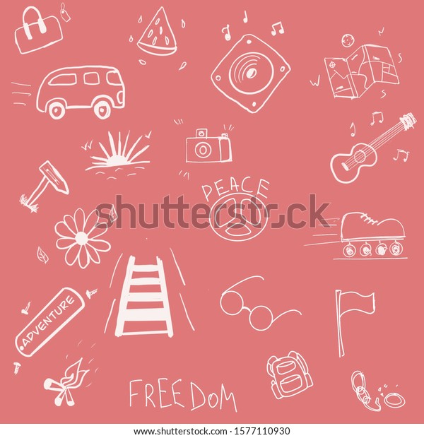 travel freedom and\
peace icon set or\
pattern