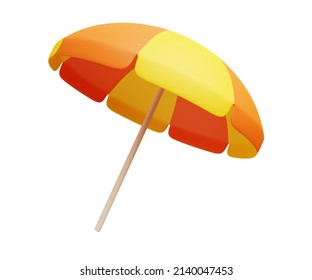 Travel Icon 3d Render Illustration Of Beach Umbrella Parasol Isolated On White. Summer Vacation Concept.