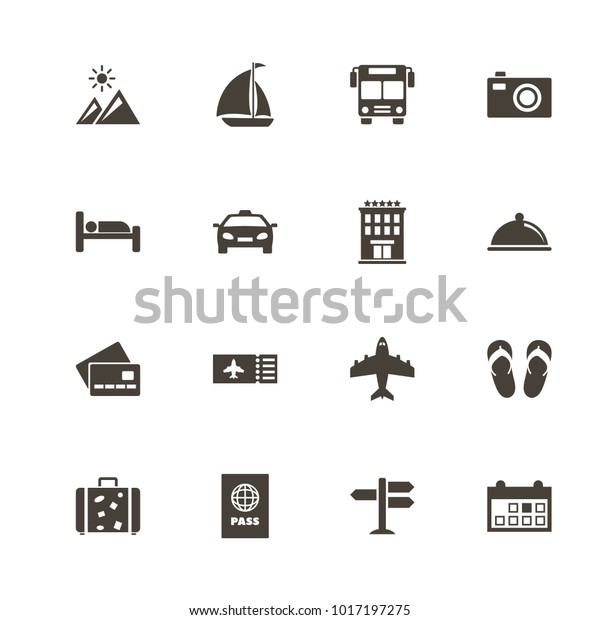Travel icons. Flat Simple Icon - Gray\
Illustration on White\
Background.