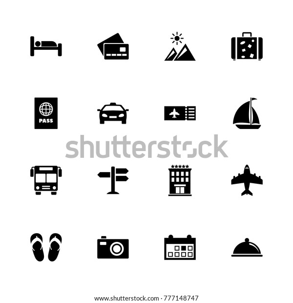 Travel icons. Flat Simple Icon - Black\
Illustration on White\
Background.