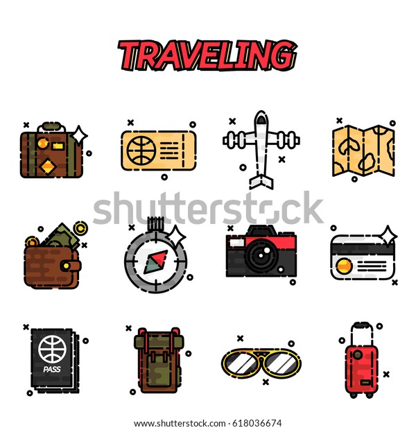 Travel Icons Set flat design.
