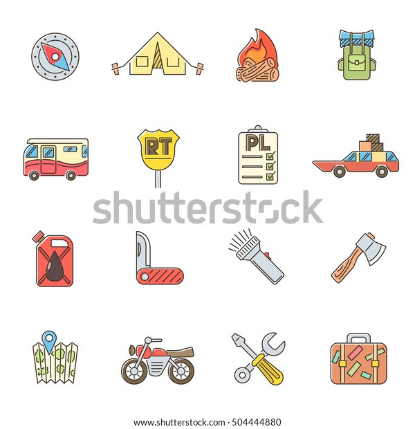 Travel icons set. Flat outline illustration of 16\
travel  icons for\
web