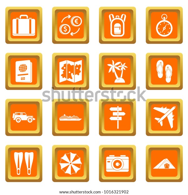 Travel icons set in orange color isolated 
illustration for web and any
design