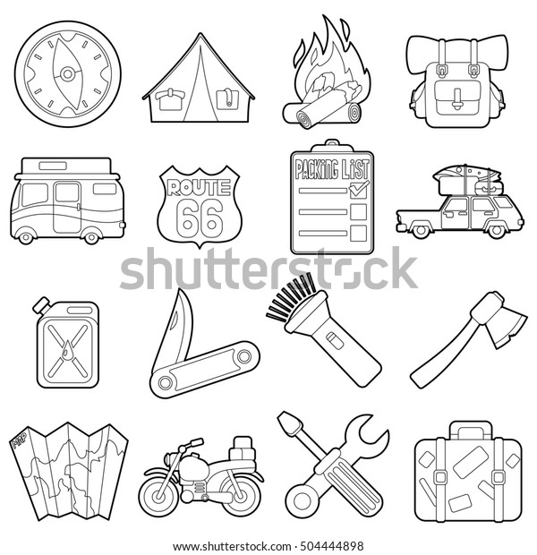 Travel icons set. Outline illustration of 16 travel \
icons for web