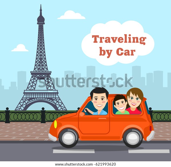 Travel on the car, \
illustration flat\
style.