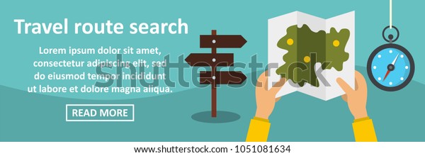 Travel\
route search banner horizontal concept. Flat illustration of travel\
route search banner horizontal concept for\
web