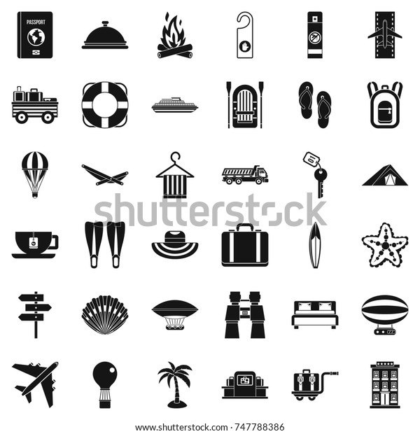 Travel in summer icons\
set. Simple style of 36 travel in summer  icons for web isolated on\
white background