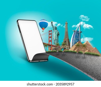 Travel and tourism apps banner design concept. Airport online application. 3d illustration of Smart Travel