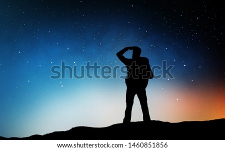 Similar – Image, Stock Photo silhouette of man with suitcase at sunrise