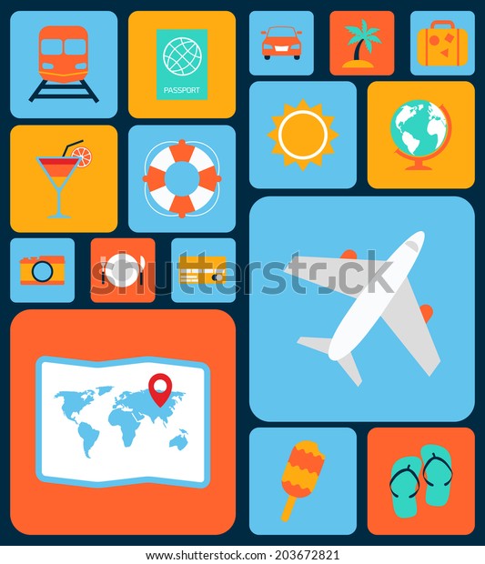 Travel tourism holiday vacation flat
decorative icons set isolated 
illustration