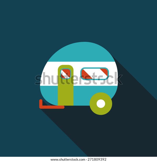 Travel trailer flat\
icon with long\
shadow