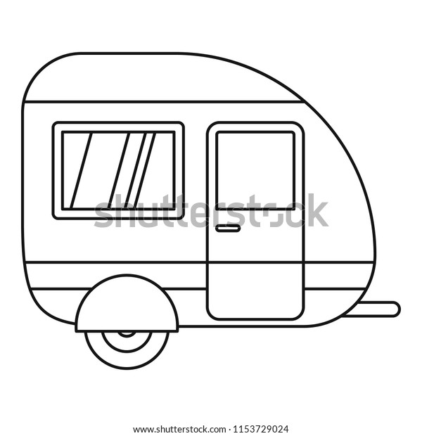 Travel trailer icon. Outline travel\
trailer icon for web design isolated on white\
background