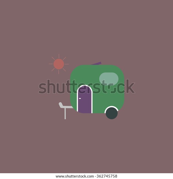 Travel trailer. Simple flat color icon on\
colorful\
background